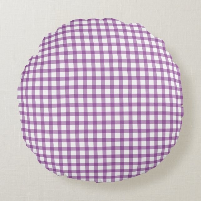 Cojín Redondo Cute Patrón de Cuadros Retro Morado (Anverso)