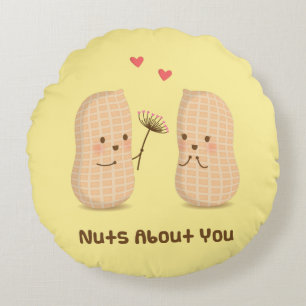 Cojín Redondo Cute Peanuts Nuts About You Pun Amor Humor