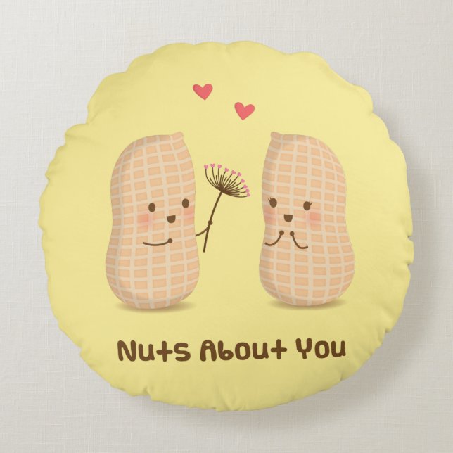 Cojín Redondo Cute Peanuts Nuts About You Pun Amor Humor (Anverso)