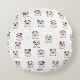 Cojín Redondo Cute Perro Fantasma Bandana de Halloween con Lazo 