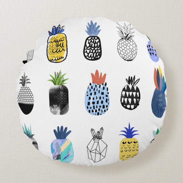 Cojín Redondo Cute piñas texturadas, colección vintage. (Anverso)