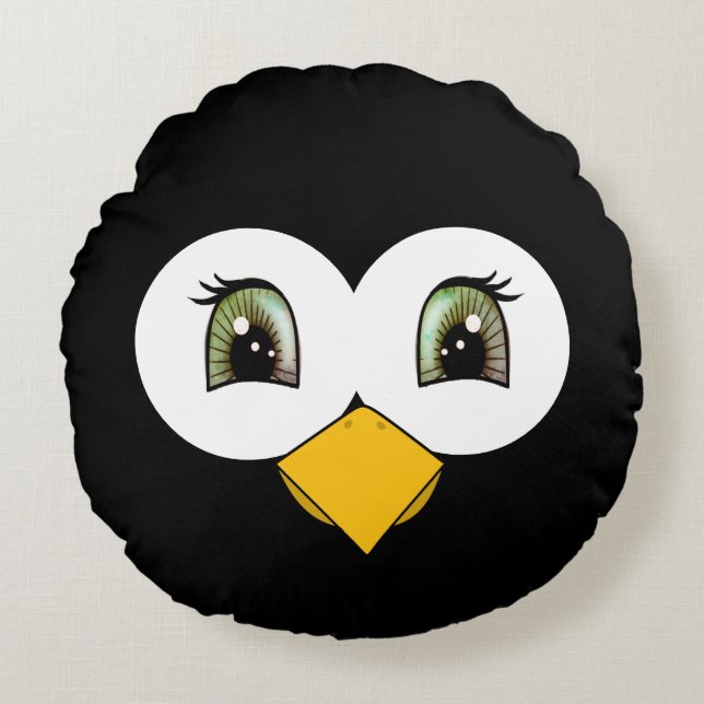 Cojín Redondo Cute pingüino cara (Anverso)