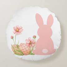 Cute Pink Easter Bunny with Spring Flowers 