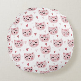 Cojín Redondo Cute Pink Kittens and Hearts Pattern for Kids