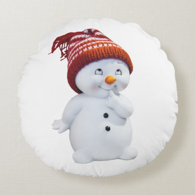 COJÍN REDONDO CUTE PLAYFUL SNOWMAN (Anverso)