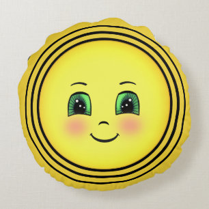 Cojín Redondo Cute Radiante Emoji de Cara Feliz Sol