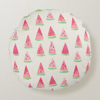 Cojín Redondo Cute sandía: acuarela sin costura.