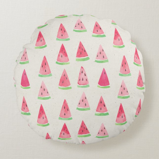 Cojín Redondo Cute sandía: acuarela sin costura. (Anverso)