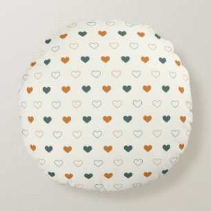 Cojín Redondo Cute Simple Heart Pattern Naranja Crema Verde