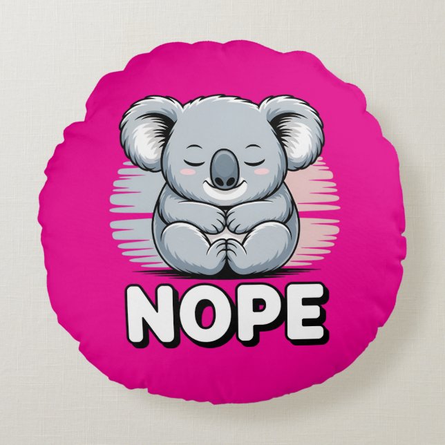 Cojín Redondo Cute Sleeping Koala “Nope” Funny Cartoon (Anverso)