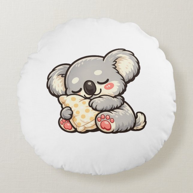 Cojín Redondo Cute Sleeping Koala with Pillow (Anverso)