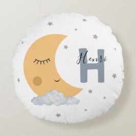 Cojín Redondo Cute Sleeping Moon Baby Room Pillow Name Initial
