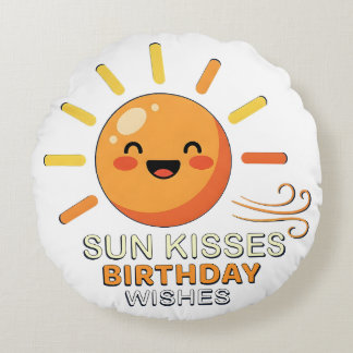 Cojín Redondo Cute Smiling Sun Birthday Wishes Round Throw Pillo