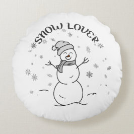 Cojín Redondo Cute Snowman SNOW LOVER Text Snowflakes Fun White 
