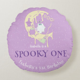 Cojín Redondo Cute Spooky One First Birthday Baby Girl Halloween