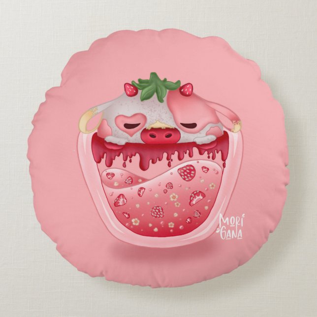 Cojín Redondo Cute Strawberry Throw Pillow – Kawaii Design (Anverso)