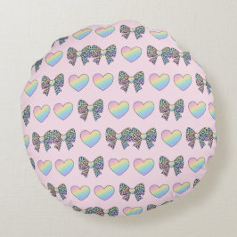 Cojín Redondo  cute sweet rainbow hearts pastel gradient pattern