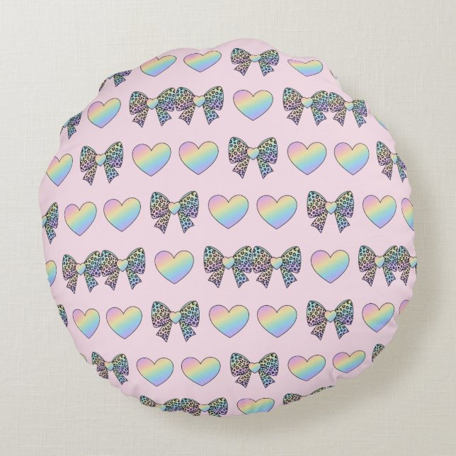 Cojín Redondo  cute sweet rainbow hearts pastel gradient pattern (Reverso)