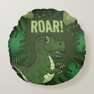 Cojín Redondo Cute Tyrannosaurus Rex Dinosaurio Verde & Texto Ru