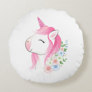 Cojín Redondo Cute Unicornio de bebé en acuarela personalizado N