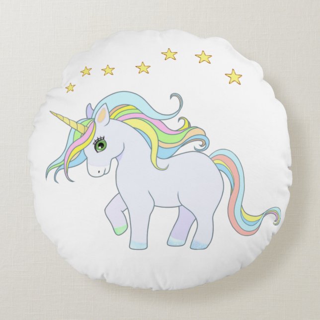 Cojín Redondo Cute Unicornio y estrellas (Anverso)