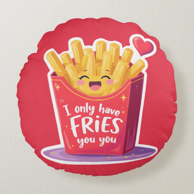 Cojín Redondo Cute Valentine French Fries Pun (Anverso)