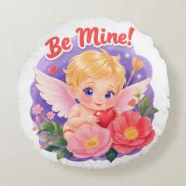 Cojín Redondo Cute Valentine's Day Cupid with "Be Mine"