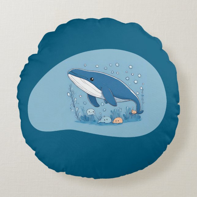 Cojín Redondo Cute Whale (Anverso)