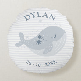 Cojín Redondo Cute Whale Stars Blue Baby Boy Anuncio de nacimien