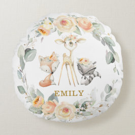 Cojín Redondo Cute Woodland Animals Yellow Floral Greeneration