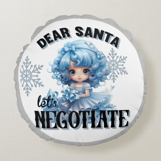 Cojín Redondo Cutie Blue Querida Santa Navidad Pillow (Anverso)