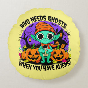 Cojín Redondo Cuto Halloween Alien diseño para diversión espeluz