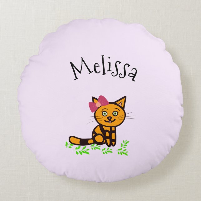 Cojín Redondo Cuto naranja gato (Anverso)