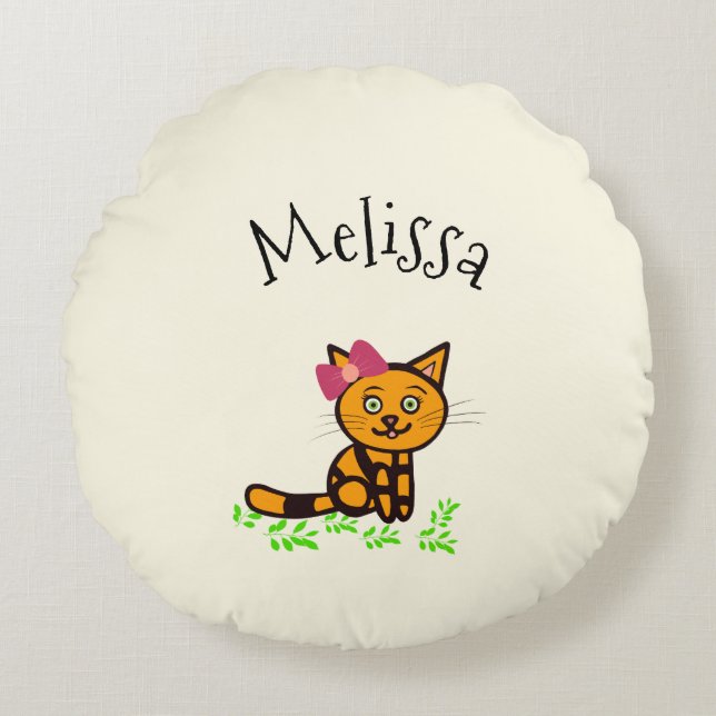 Cojín Redondo Cuto naranja gato (Anverso)