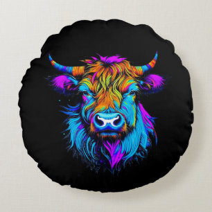 Cojín Redondo Cyberpunk Colorful Ai Highland Cow