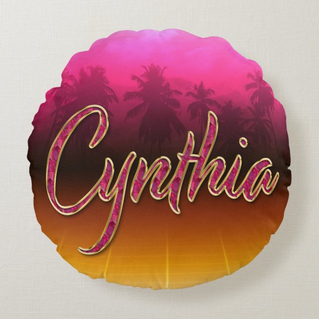Cojín Redondo Cynthia Vorname Name golden pink Kissen (Anverso)