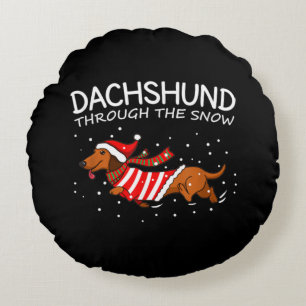 Cojín Redondo Dachshund A Través De Los Navidades De Perro Graci