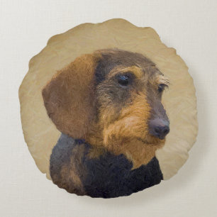 Cojín Redondo Dachshund (Cabezal alambrada) Pintura original de