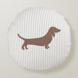 Cojín Redondo Dachshund marrón en franjas beiges