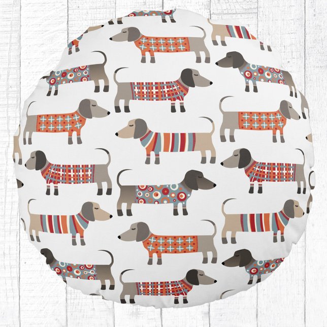 Cojín Redondo Dachshund Wiener Sausage Dog (Dachshund Wiener Sausage Dog pattren fun pillow)