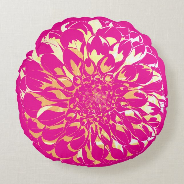 Cojín Redondo Dahlia flower bright pink pillow  (Anverso)
