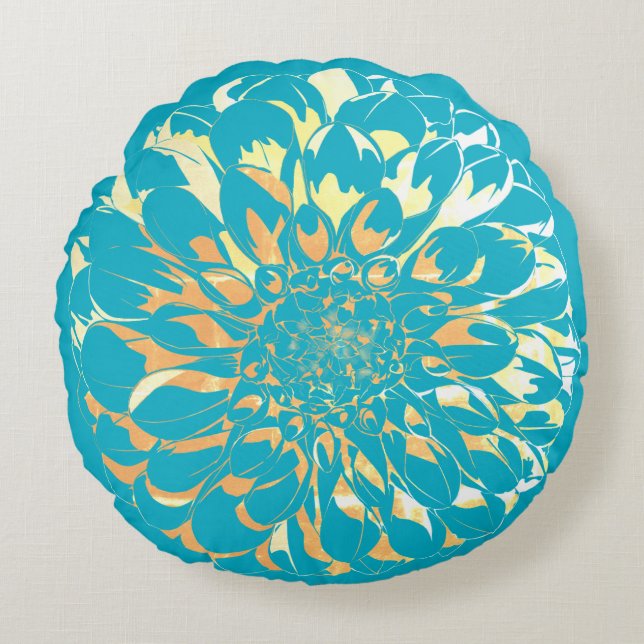 Cojín Redondo Dahlia flower two-sided turquoise pillow  (Anverso)