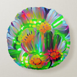 Cojín Redondo Daisies abstractos neones con colores vivos