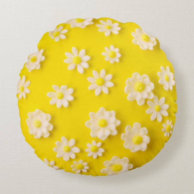 Cojín Redondo Daisies con un fondo amarillo (Anverso)
