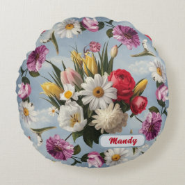 Cojín Redondo Daisies, Lilies y Tulips