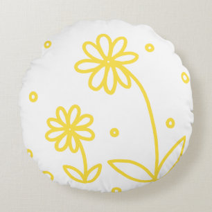 Cojín Redondo Daisies y puntos 2 - Amarillo limón y blanco