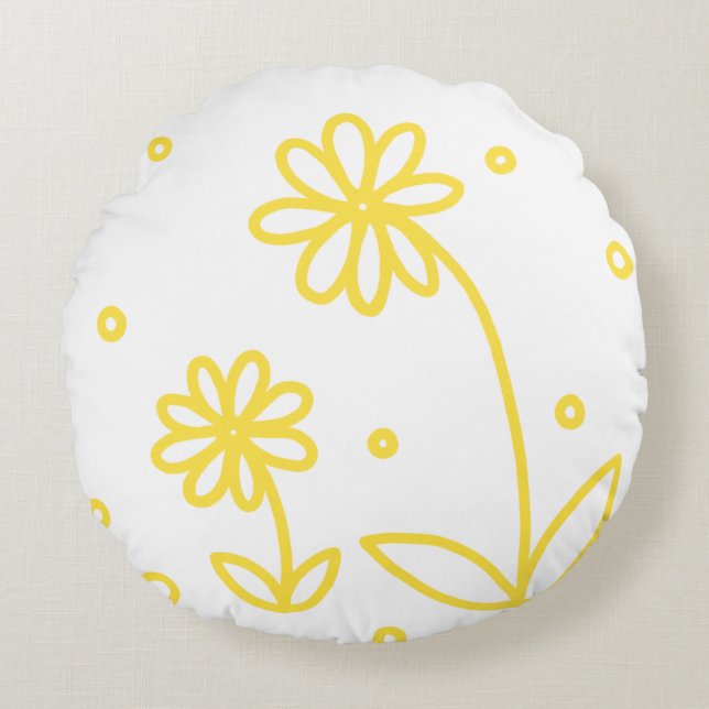 Cojín Redondo Daisies y puntos 2 - Amarillo limón y blanco (Anverso)