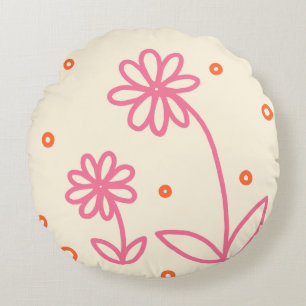 Cojín Redondo Daisies y puntos 2 - rosa, Naranja y crema