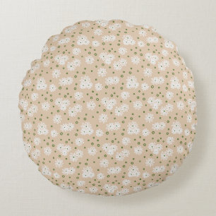 Cojín Redondo Daisies y puntos - blanco, arena y verde pálido