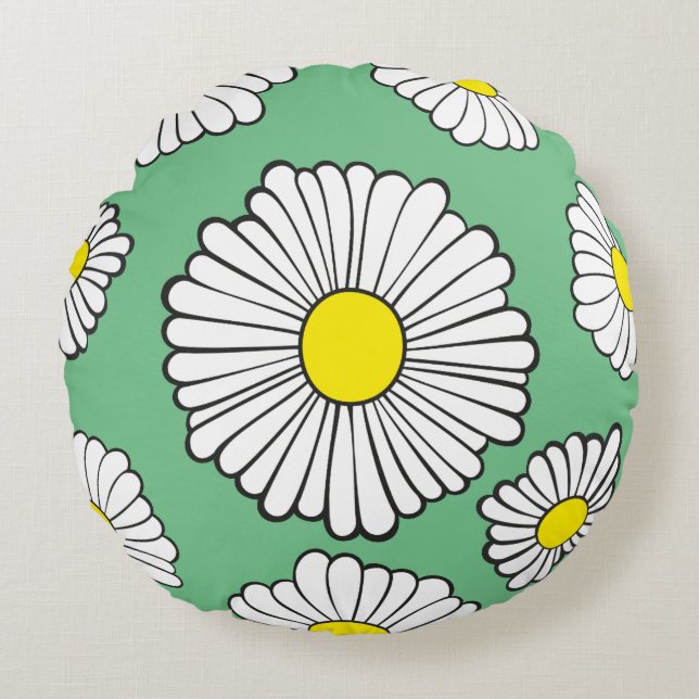 Cojín Redondo Daisy Circle on Green (Anverso)